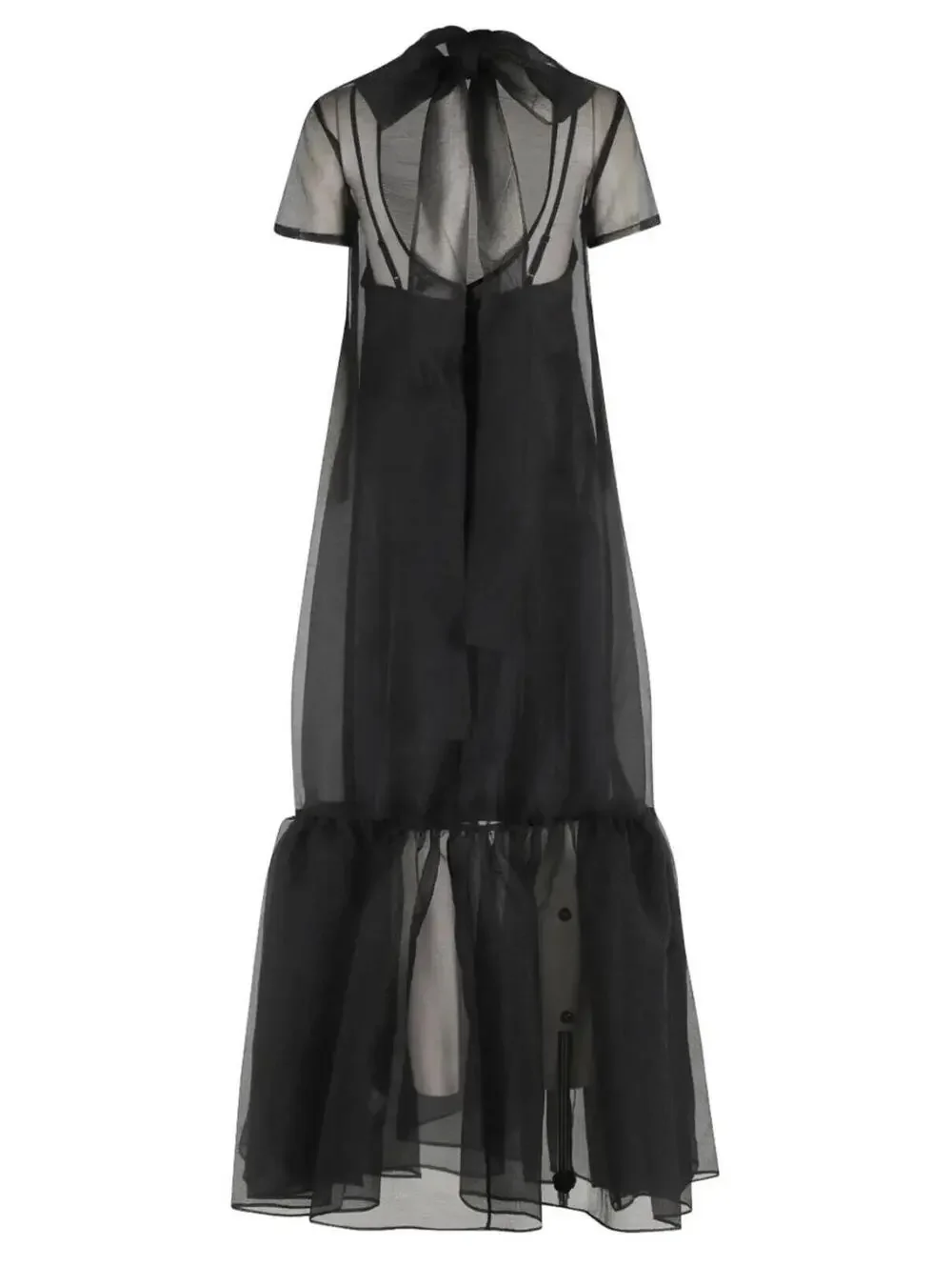 NWT STAUD Calluna Organza Neck Tie Gown Dress Designer Sheer Black Small - Picture 4 of 9